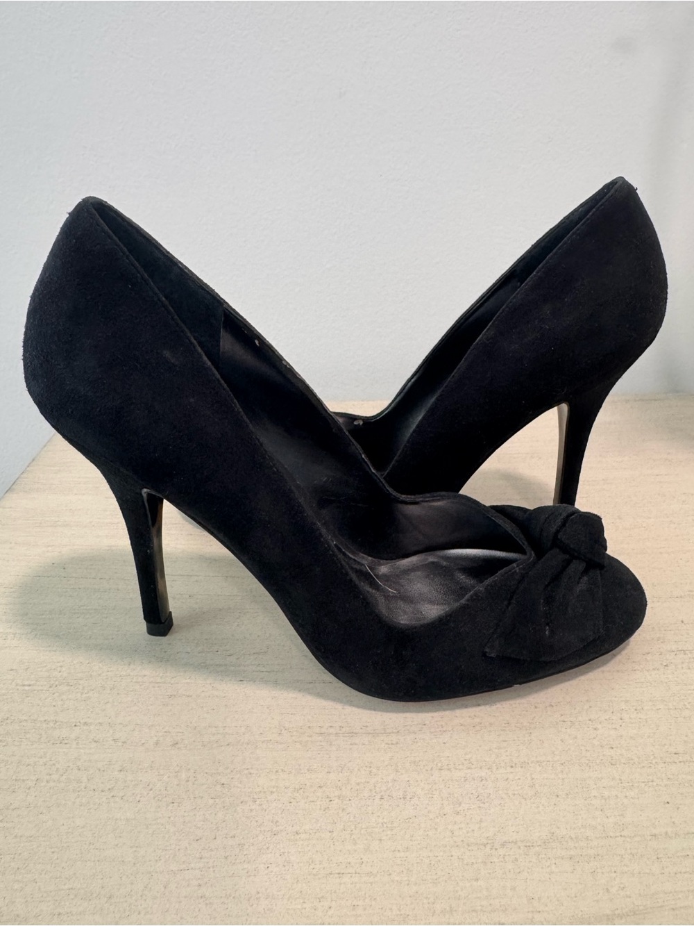 Guess Black Suede Knotted Peep-Toe Heels
